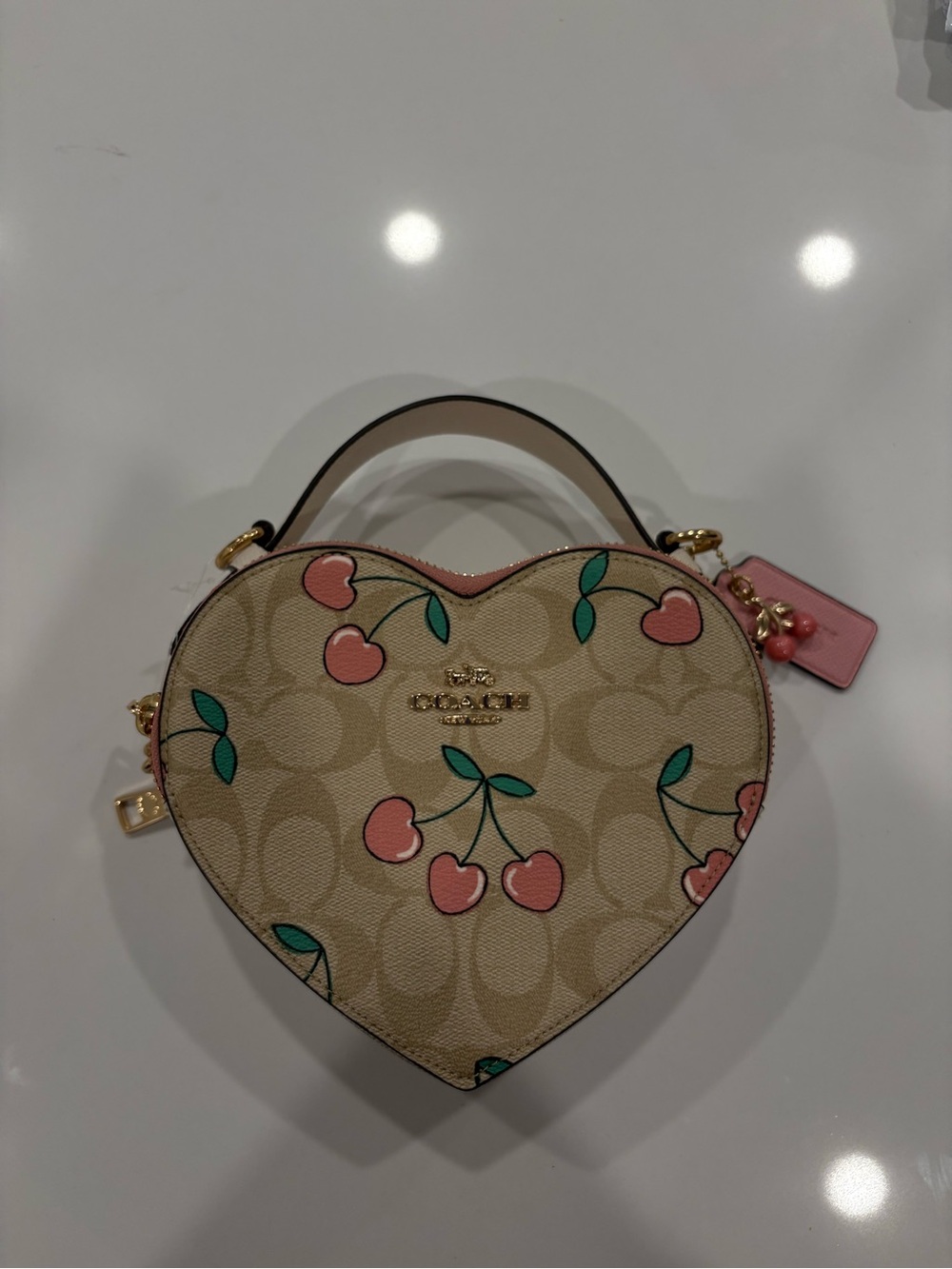 Coach Heart-Shaped Cherry Mini Bag in Pink and Tan